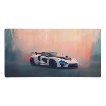 White mclaren senna inspired pure white desk pad with black accents ultra-glide stitched edge gaming mouse mat