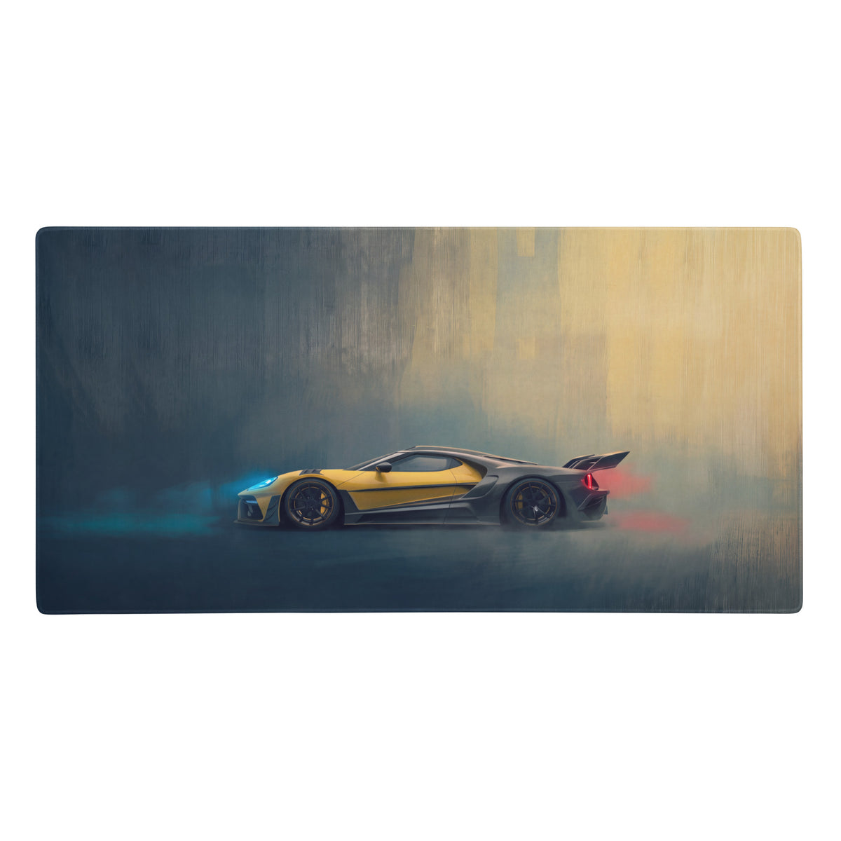 Ford gt inspired speed yellow and black sports car graphic on high precision xl gaming mousepad desk mat