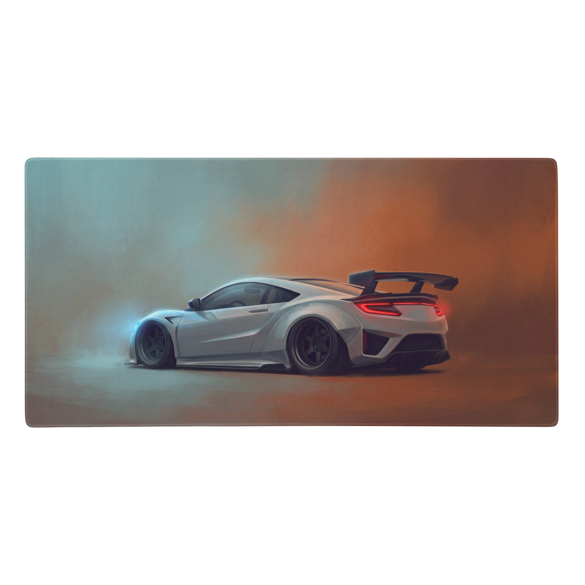 Silver honda nsx sports car with black wheels and rear spoiler on acura nsx inspired pearl widebody stitched edge desk pad
