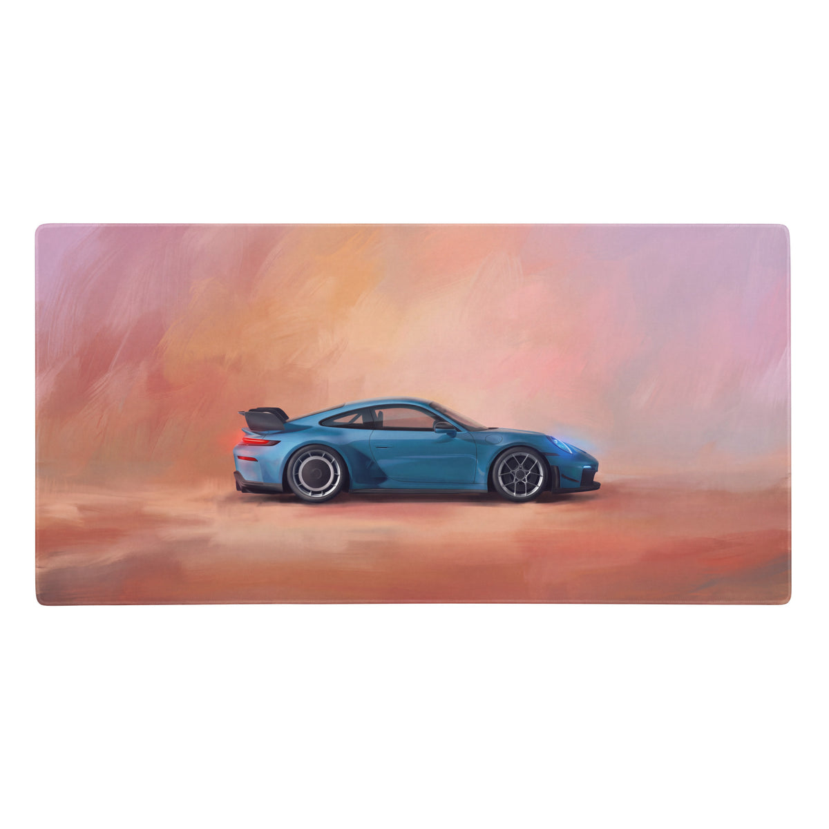 Blue porsche 911 gt3 inspired illustration on rectangular xl gaming desk mat with high precision surface