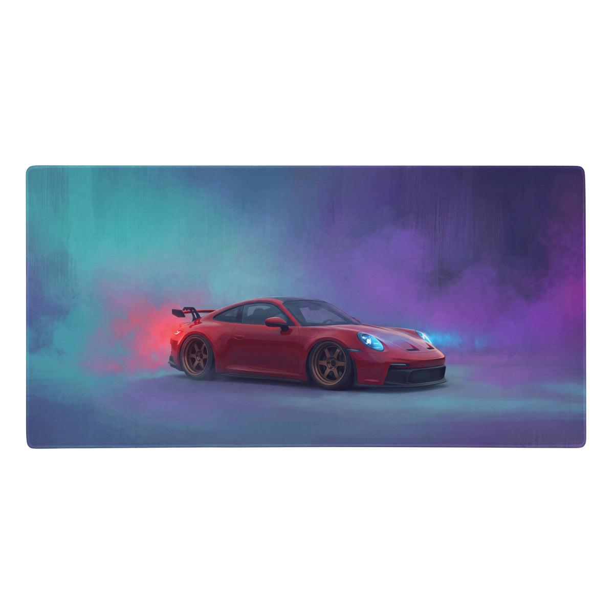 Red porsche 911 sports car graphic printed on a rectangular non-slip gaming mousepad for pc desks