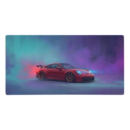Red porsche 911 sports car graphic printed on a rectangular non-slip gaming mousepad for pc desks