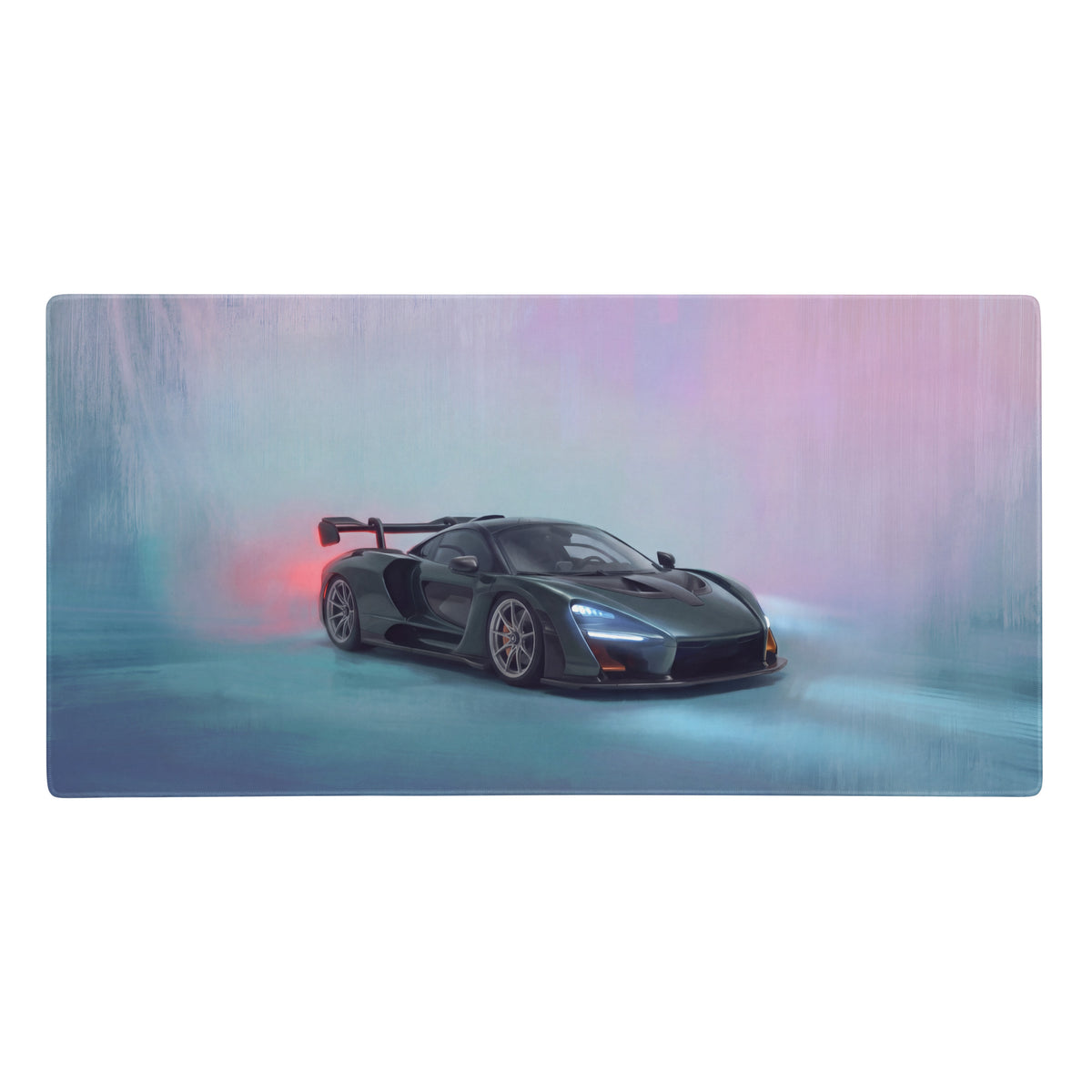 Black McLaren Senna racing car graphic printed on rectangular ultra-glide stitched edge gaming mousepad desk pad