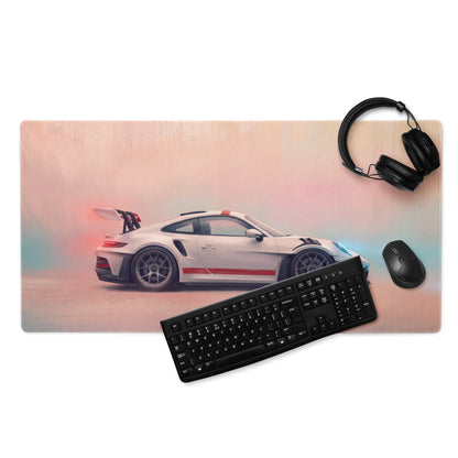 Porsche 911 GT3 RS Inspired Gaming Mouse Pad – White Sports Car Extended Desk Mat