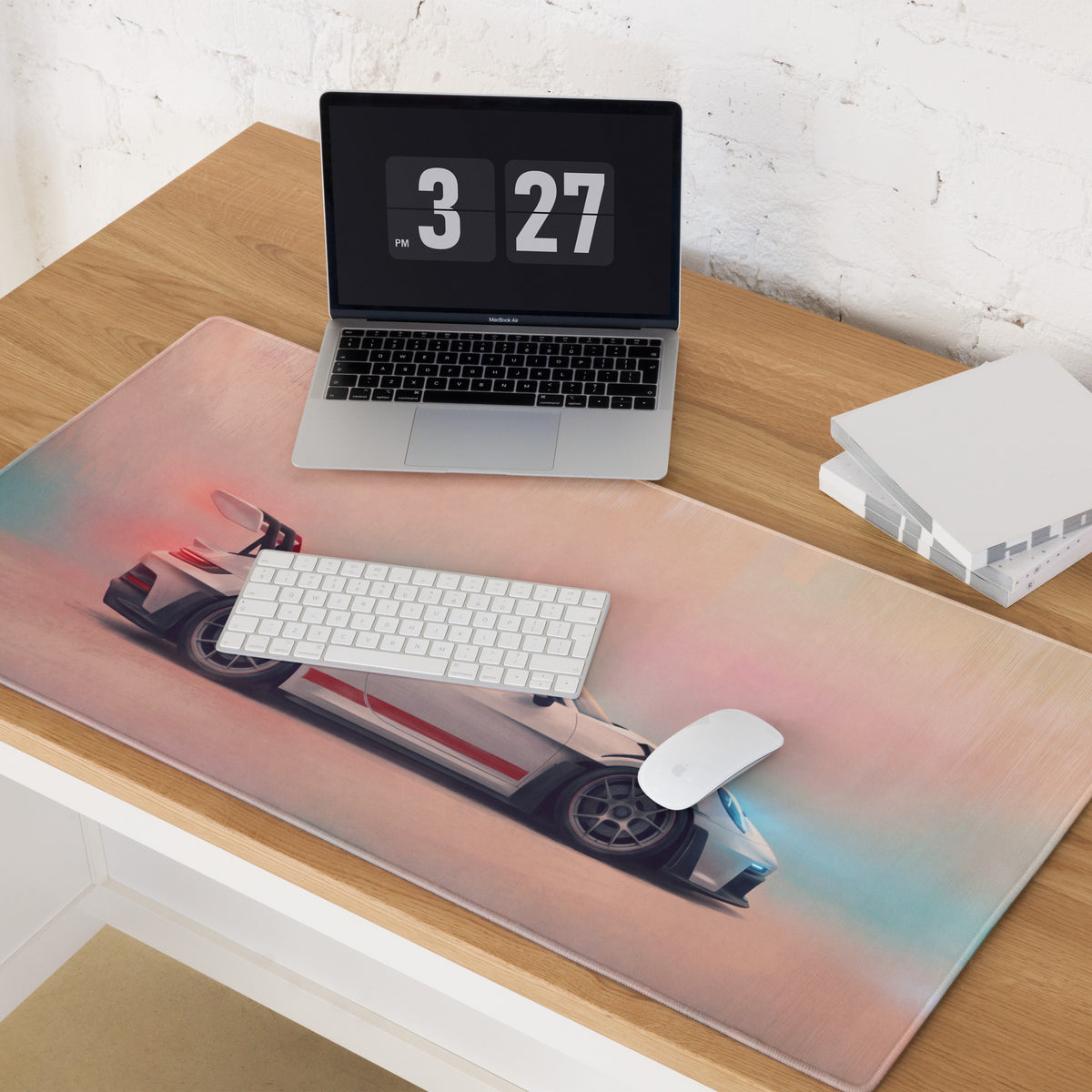 Porsche 911 GT3 RS Inspired Gaming Mouse Pad – White Sports Car Extended Desk Mat