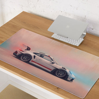 Porsche 911 GT3 RS Inspired Gaming Mouse Pad – White Sports Car Extended Desk Mat