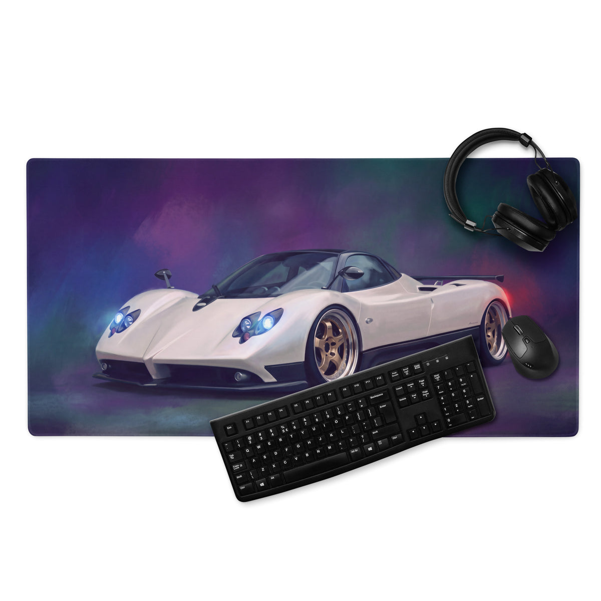 Pagani Zonda Inspired Gaming Mouse Pad – White Hypercar Extended Desk Mat
