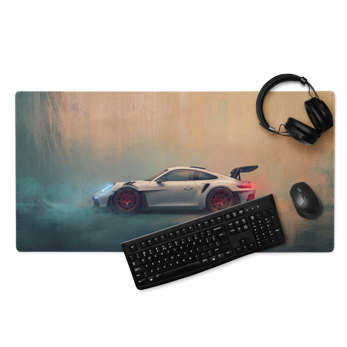 Porsche 911 GT3 RS Inspired Gaming Mouse Pad – Silver Sports Car with Red Wheels Desk Mat