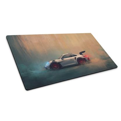 Porsche 911 GT3 RS Inspired Gaming Mouse Pad – Silver Sports Car with Red Wheels Desk Mat