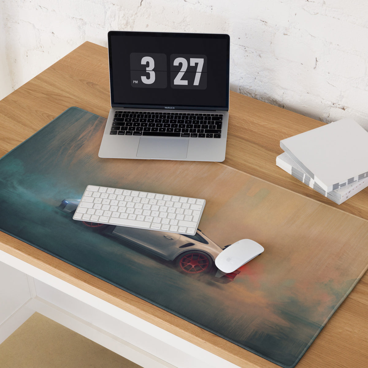 Porsche 911 GT3 RS Inspired Gaming Mouse Pad – Silver Sports Car with Red Wheels Desk Mat