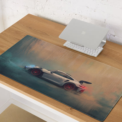 Porsche 911 GT3 RS Inspired Gaming Mouse Pad – Silver Sports Car with Red Wheels Desk Mat