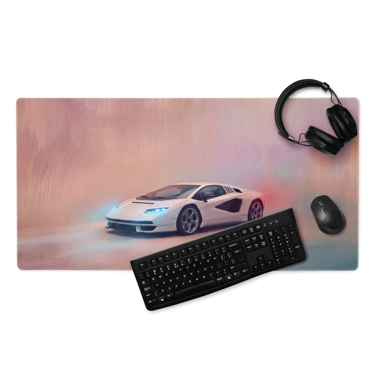 Lamborghini Countach Inspired Gaming Mouse Pad – White Supercar Extended Desk Mat