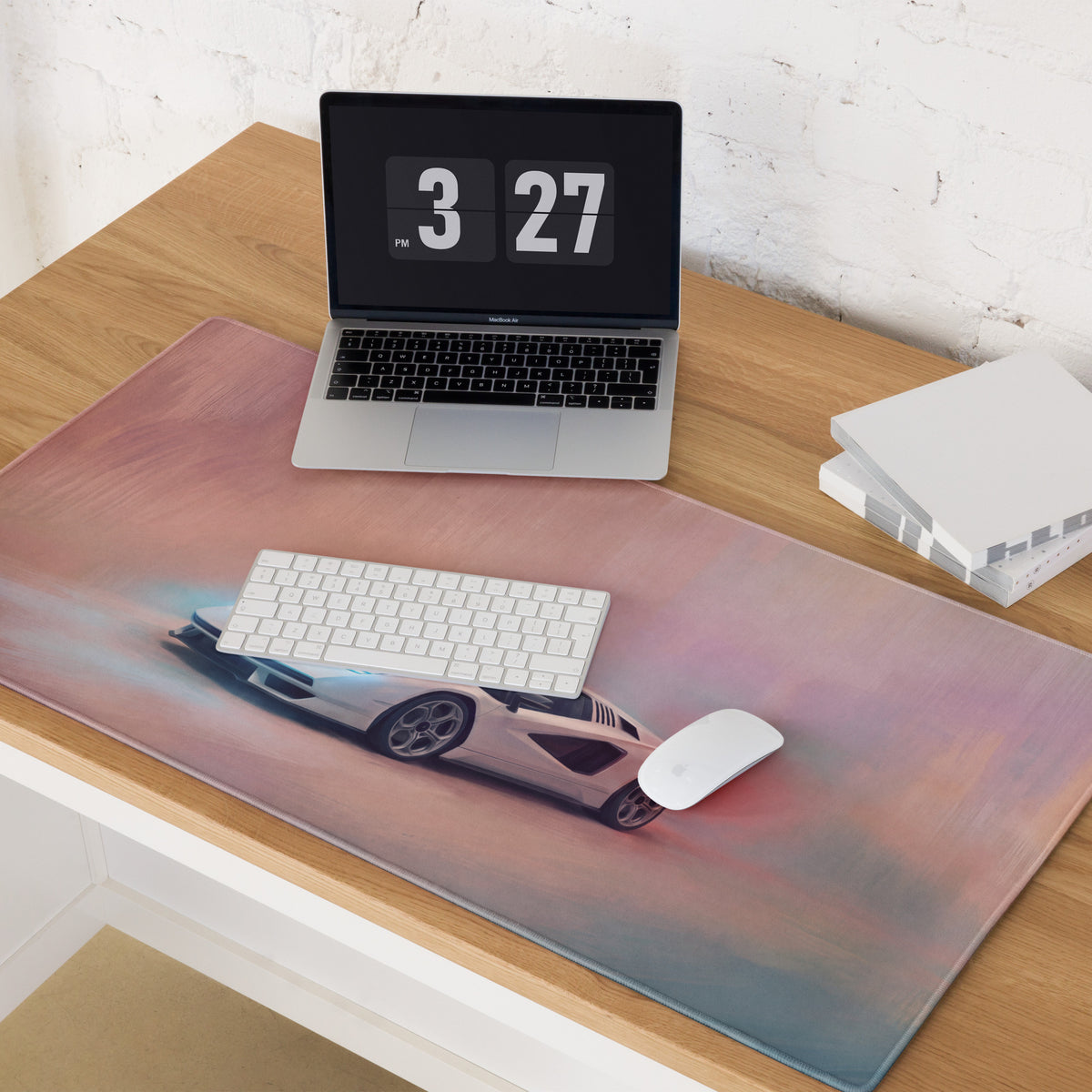 Lamborghini Countach Inspired Gaming Mouse Pad – White Supercar Extended Desk Mat