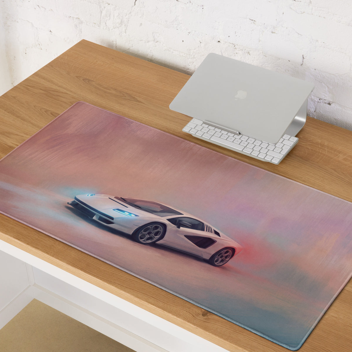 Lamborghini Countach Inspired Gaming Mouse Pad – White Supercar Extended Desk Mat