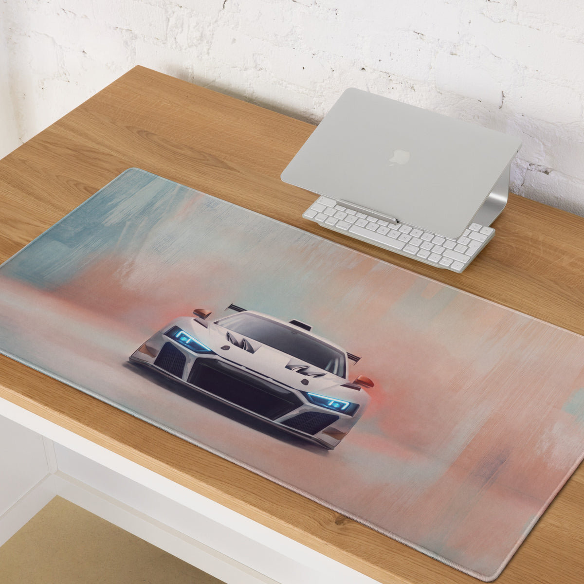 Audi R8 LMS GT3 Inspired Gaming Mouse Pad – White Race Car Extended Desk Mat