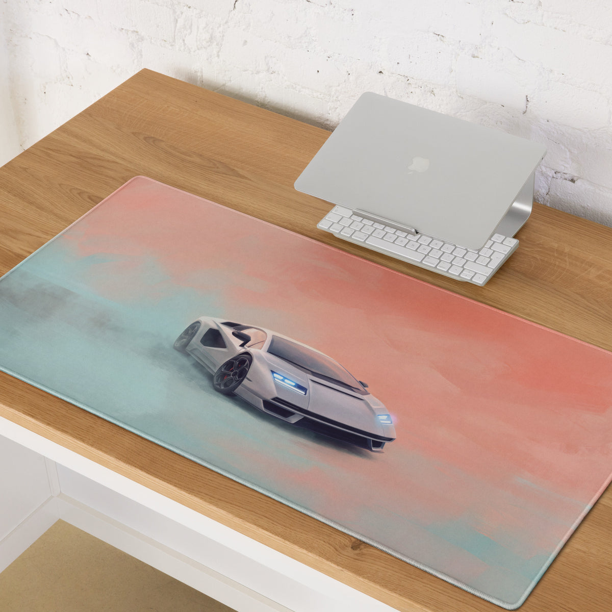 Lamborghini Countach Inspired Gaming Mouse Pad – White Supercar Extended Desk Mat