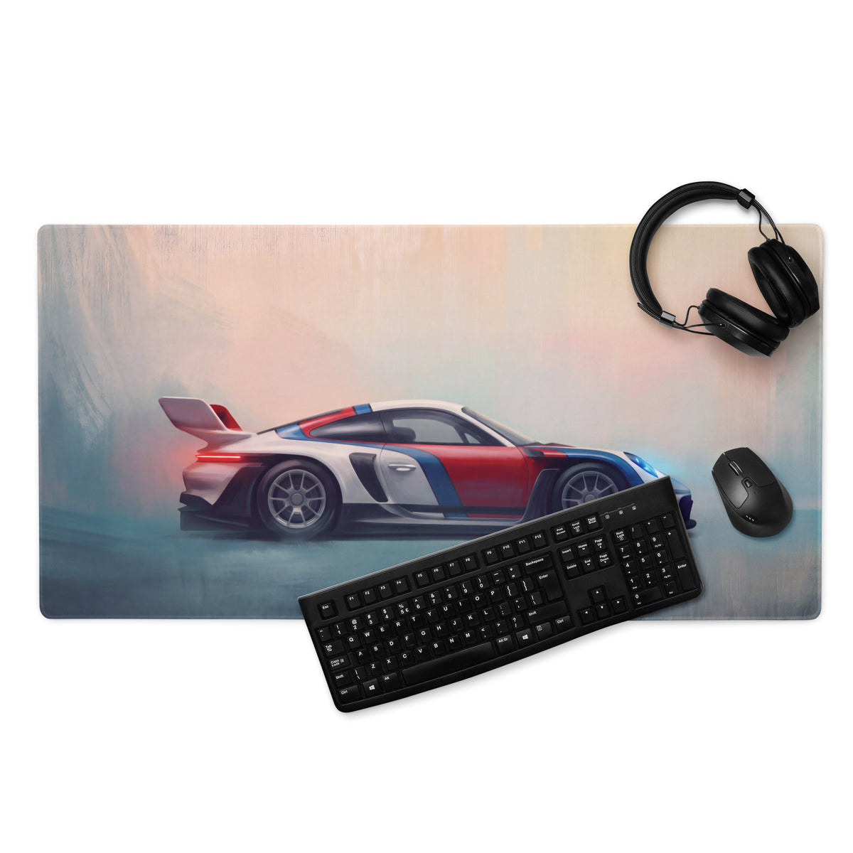 Porsche 911 GT3 RS Inspired Gaming Mouse Pad – Red, White & Blue Race Car Extended Desk Mat