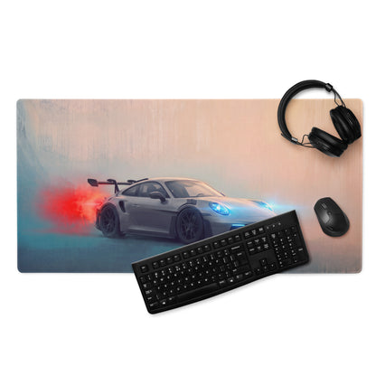 Porsche 911 GT3 RS Inspired Gaming Mouse Pad – Silver Sports Car Extended Desk Mat