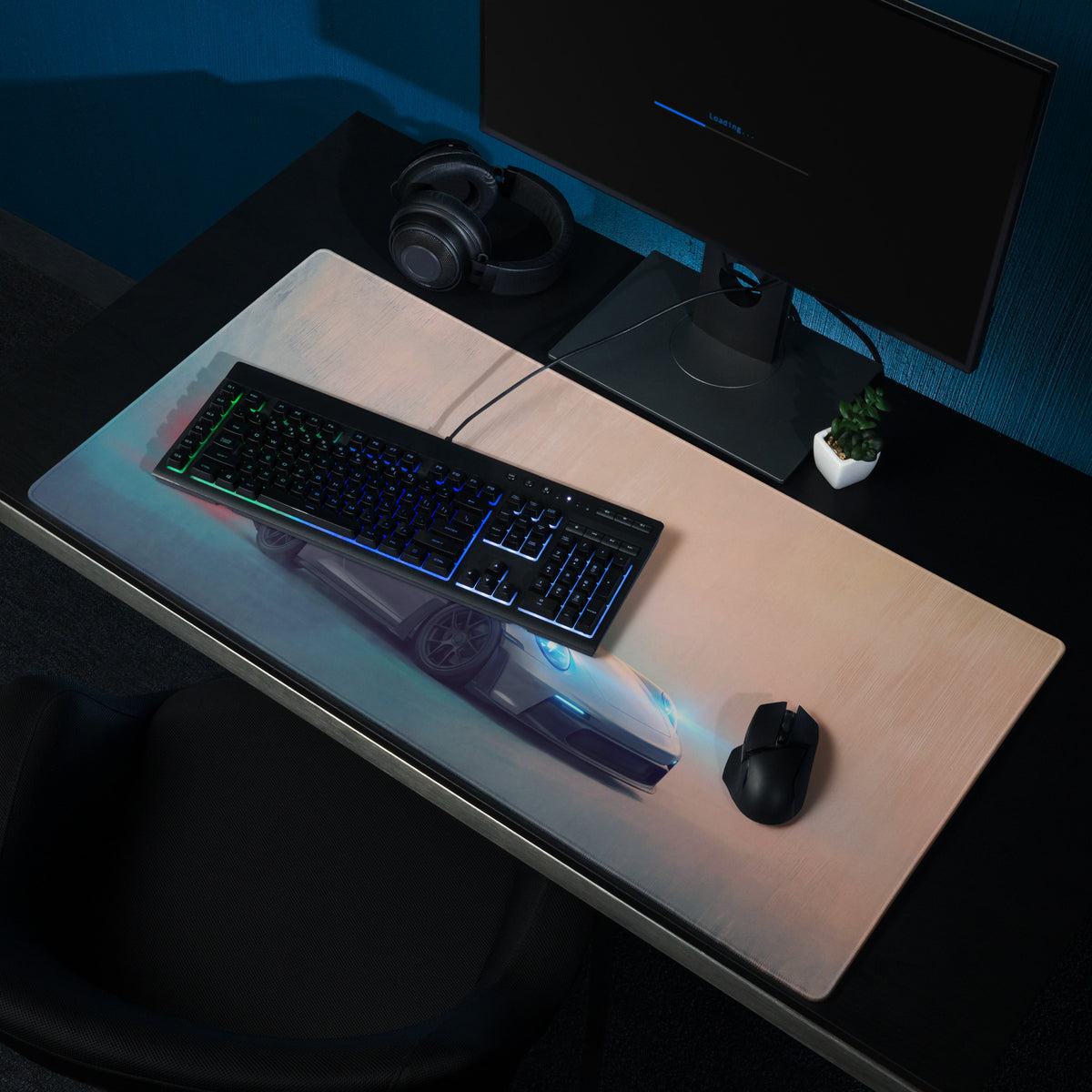Porsche 911 GT3 RS Inspired Gaming Mouse Pad – Silver Sports Car Extended Desk Mat