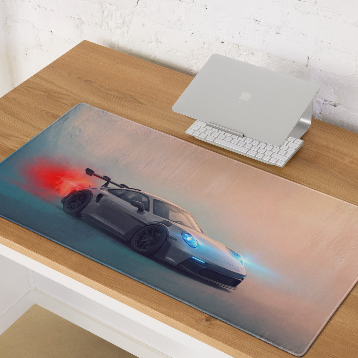 Porsche 911 GT3 RS Inspired Gaming Mouse Pad – Silver Sports Car Extended Desk Mat