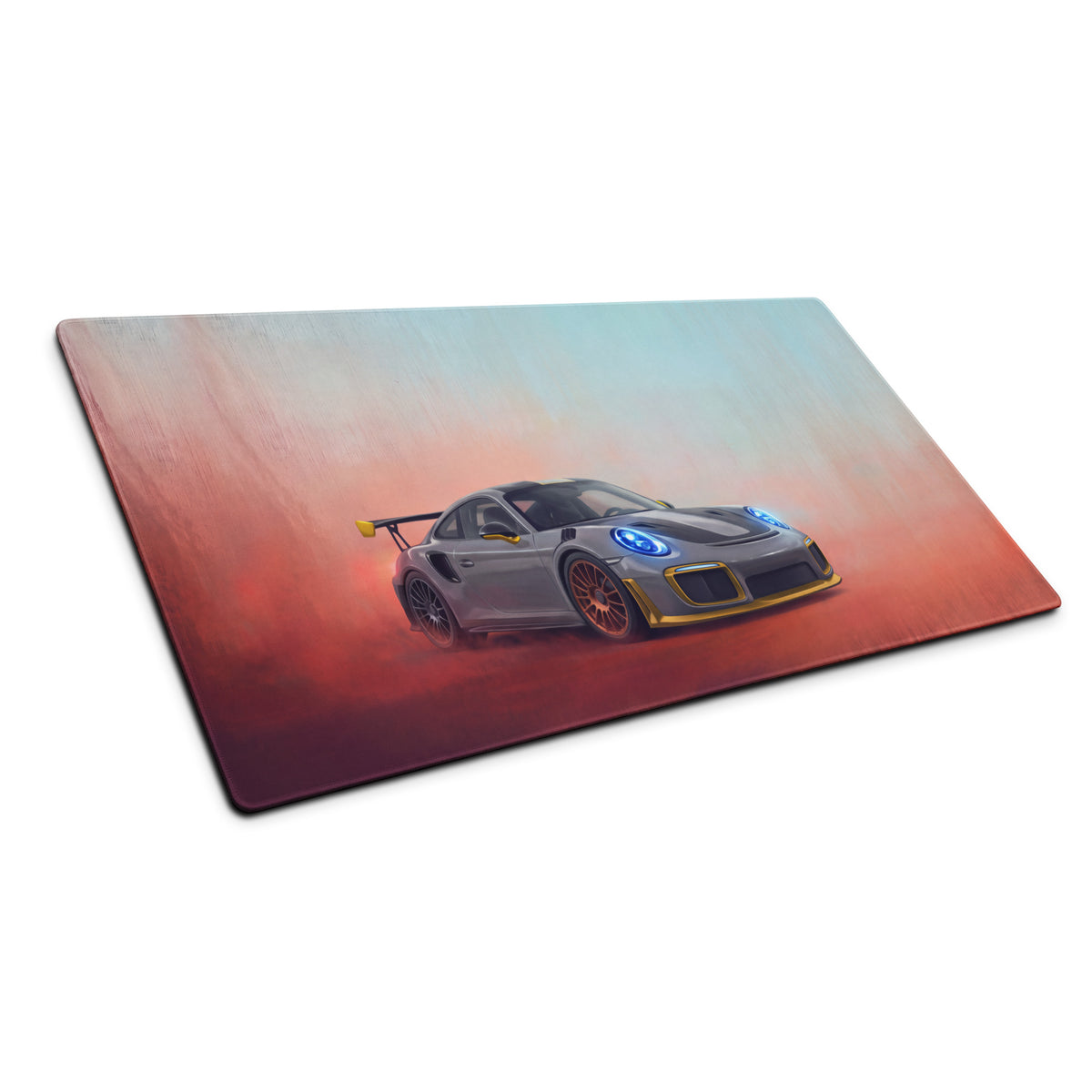 Porsche 911 GT3 RS Inspired Gaming Mouse Pad – Silver and Yellow Race Car Extended Desk Mat