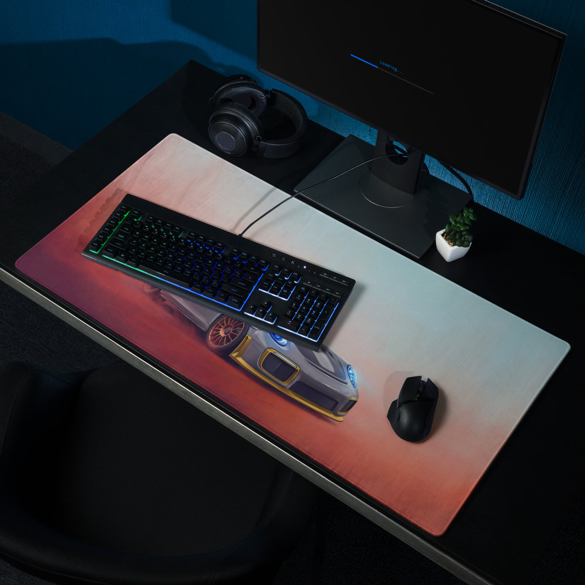 Porsche 911 GT3 RS Inspired Gaming Mouse Pad – Silver and Yellow Race Car Extended Desk Mat