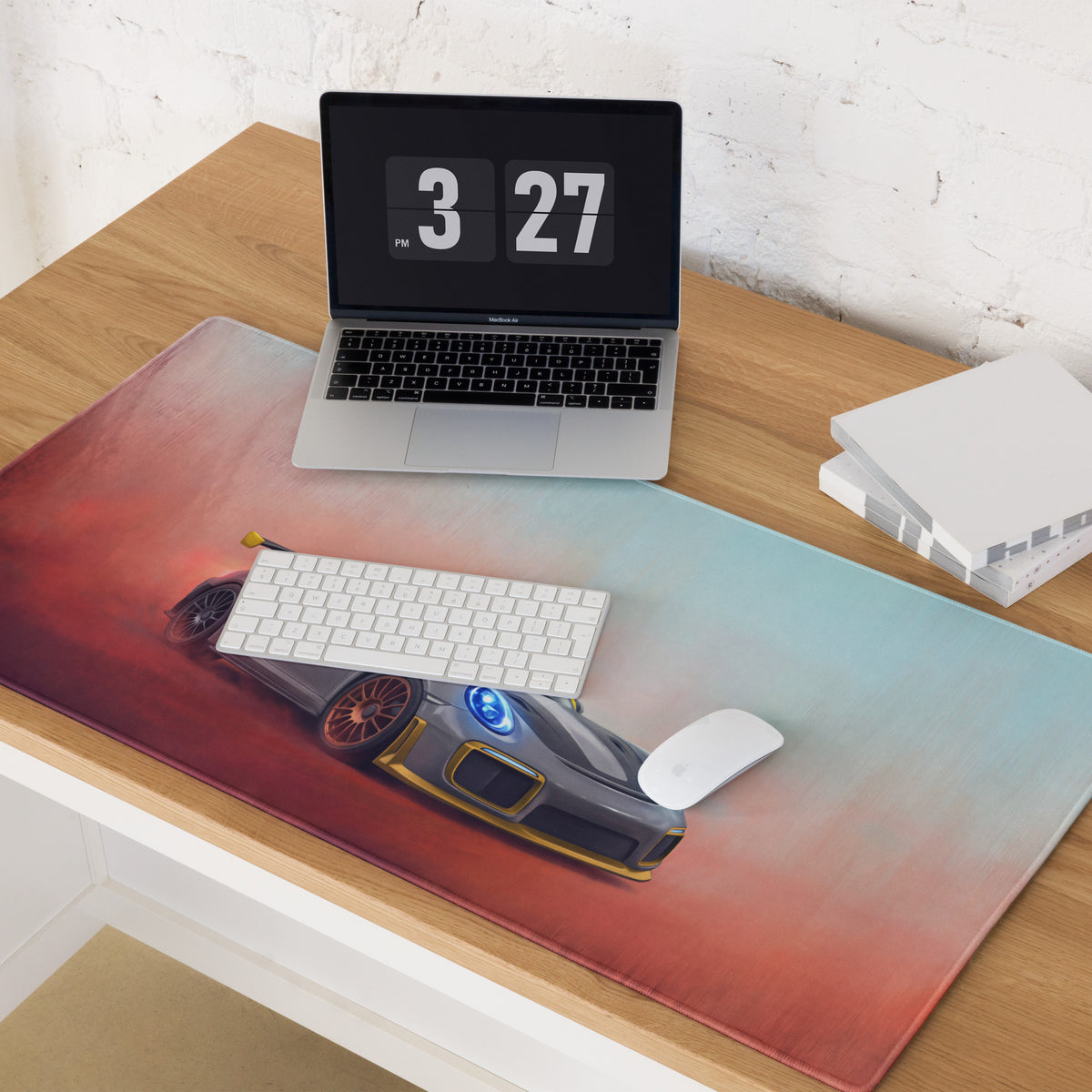 Porsche 911 GT3 RS Inspired Gaming Mouse Pad – Silver and Yellow Race Car Extended Desk Mat