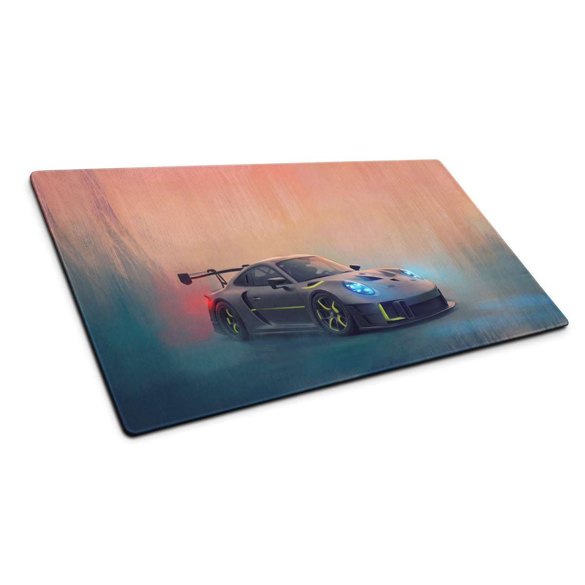 Porsche 911 GT3 RS Inspired Gaming Mouse Pad – Gray and Neon Yellow Race Car Extended Desk Mat