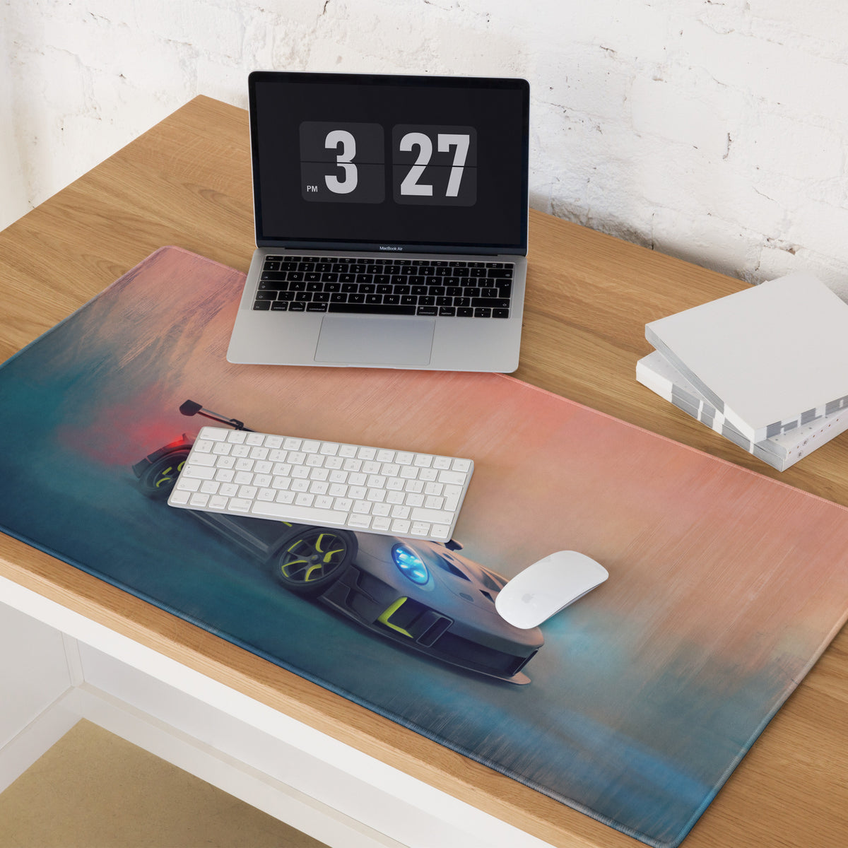Porsche 911 GT3 RS Inspired Gaming Mouse Pad – Gray and Neon Yellow Race Car Extended Desk Mat