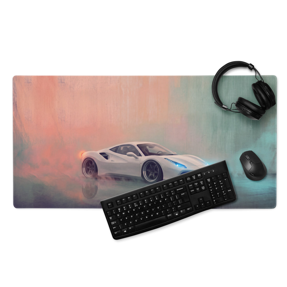 Ferrari 488 GTB Inspired Gaming Mouse Pad – White Supercar Extended Desk Mat