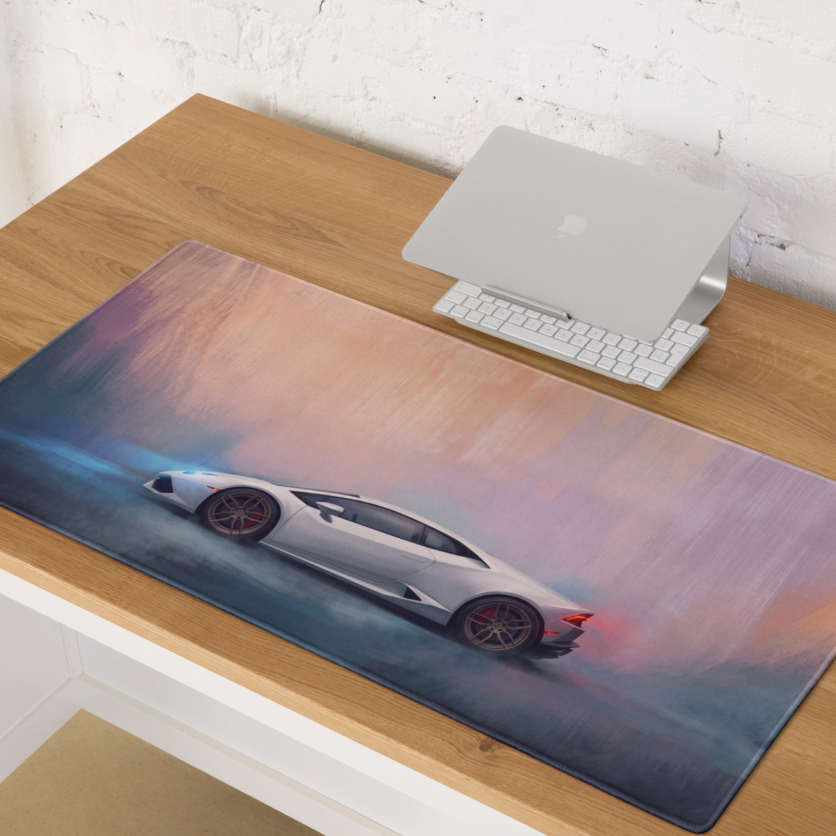 Lamborghini Huracán Inspired Gaming Mouse Pad – White Supercar Extended Desk Mat
