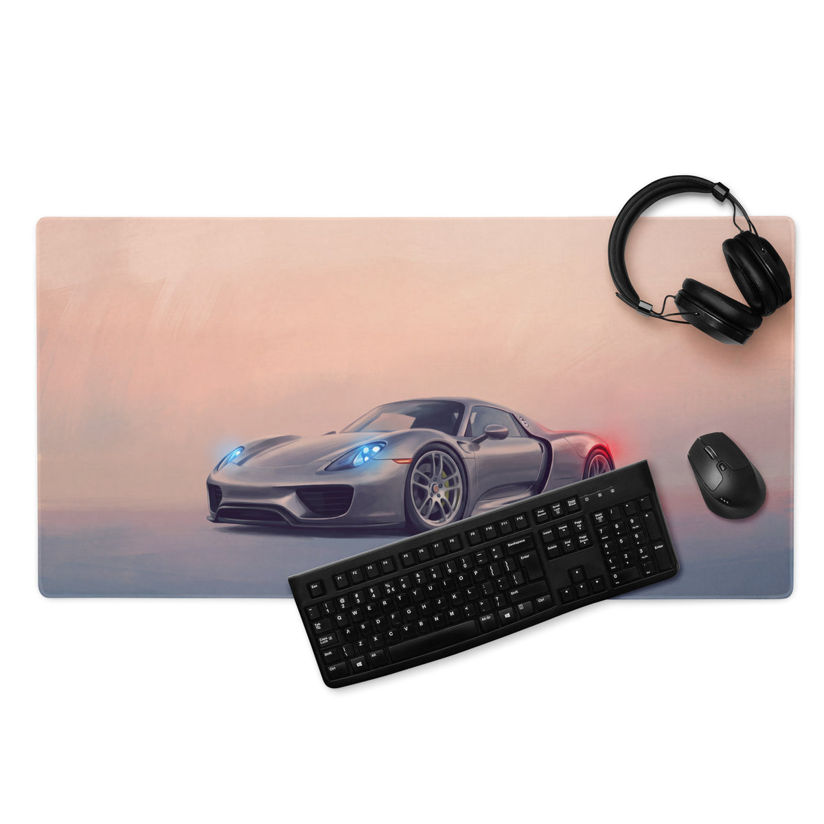 Porsche 918 Spyder Inspired Gaming Mouse Pad – Silver Hypercar Extended Desk Mat