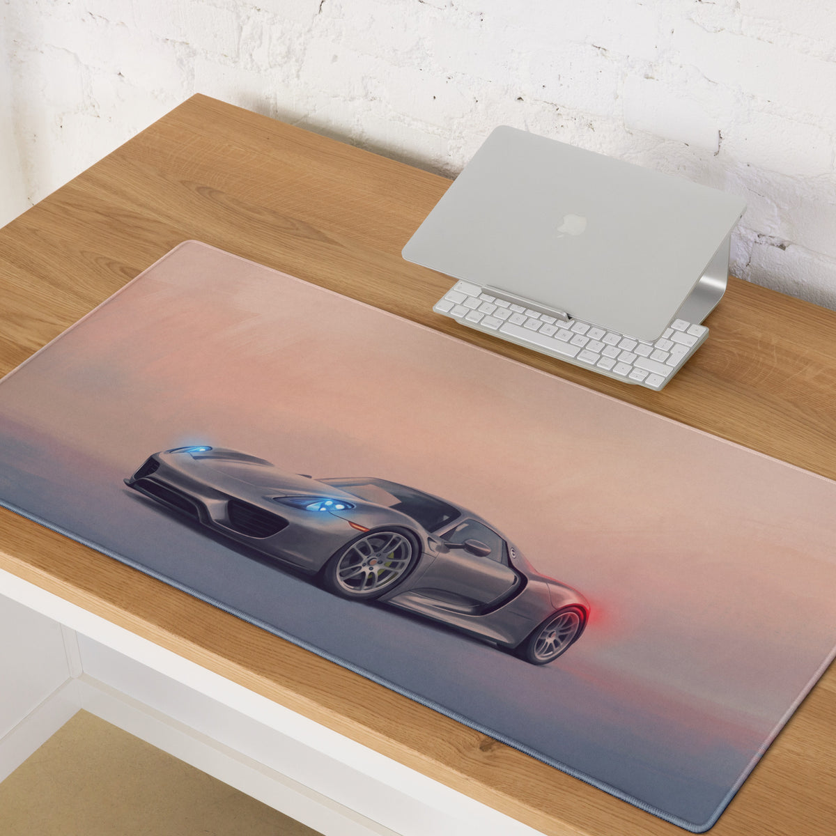 Porsche 918 Spyder Inspired Gaming Mouse Pad – Silver Hypercar Extended Desk Mat