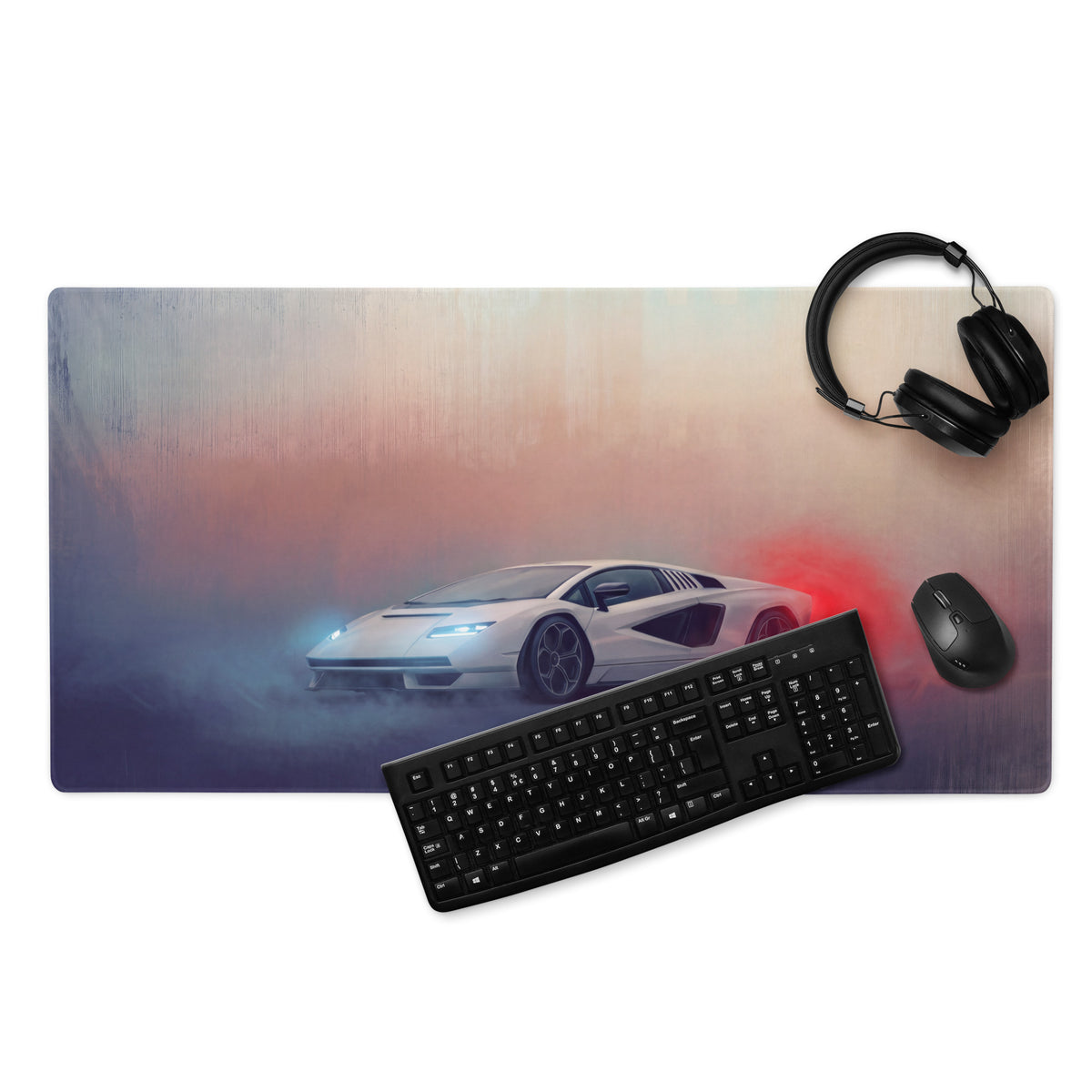 Lamborghini Countach Inspired Gaming Mouse Pad – White Supercar Extended Desk Mat