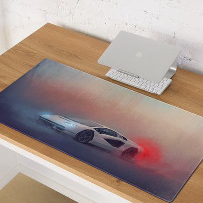 Lamborghini Countach Inspired Gaming Mouse Pad – White Supercar Extended Desk Mat