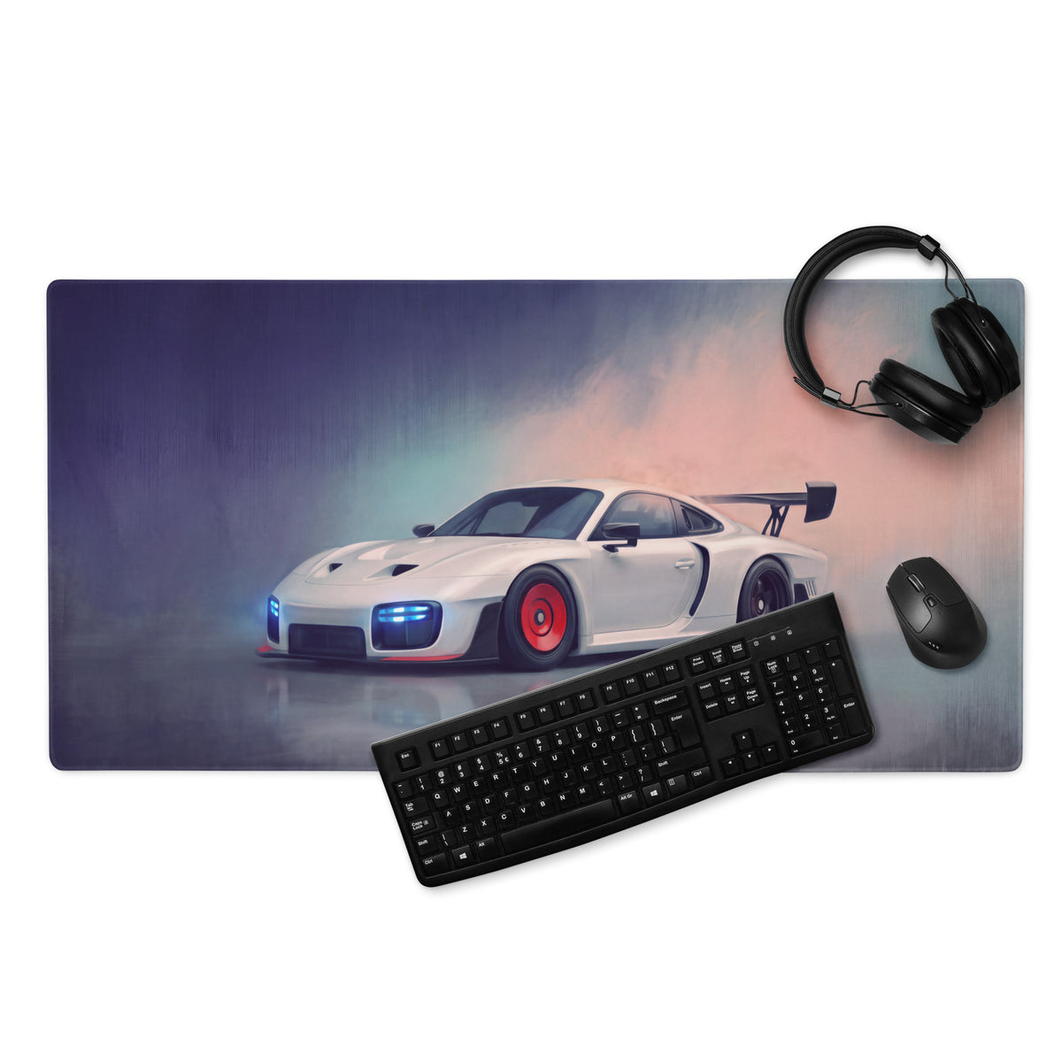 Porsche 911 GT3 RS Inspired Gaming Mouse Pad – White Race Car Extended Desk Mat