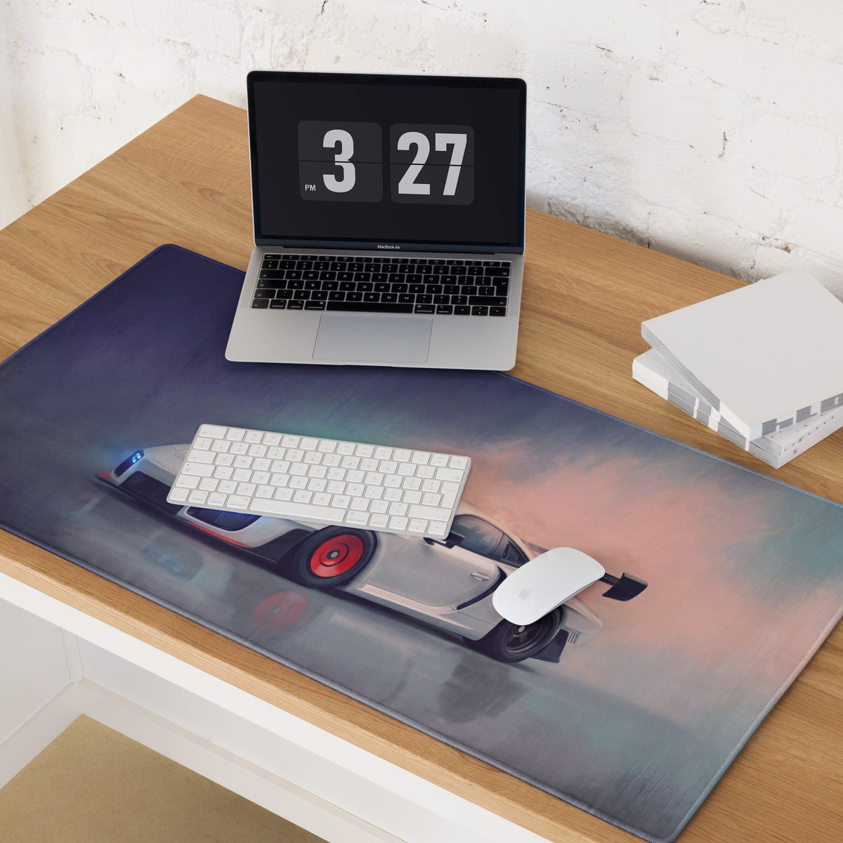 Porsche 911 GT3 RS Inspired Gaming Mouse Pad – White Race Car Extended Desk Mat