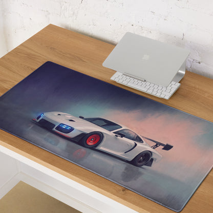 Porsche 911 GT3 RS Inspired Gaming Mouse Pad – White Race Car Extended Desk Mat