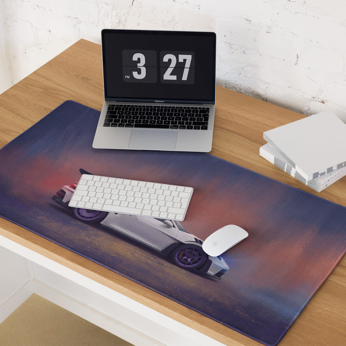 Porsche 911 GT3 RS Inspired Gaming Mouse Pad – White Race Car Extended Desk Mat