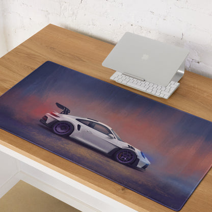 Porsche 911 GT3 RS Inspired Gaming Mouse Pad – White Race Car Extended Desk Mat