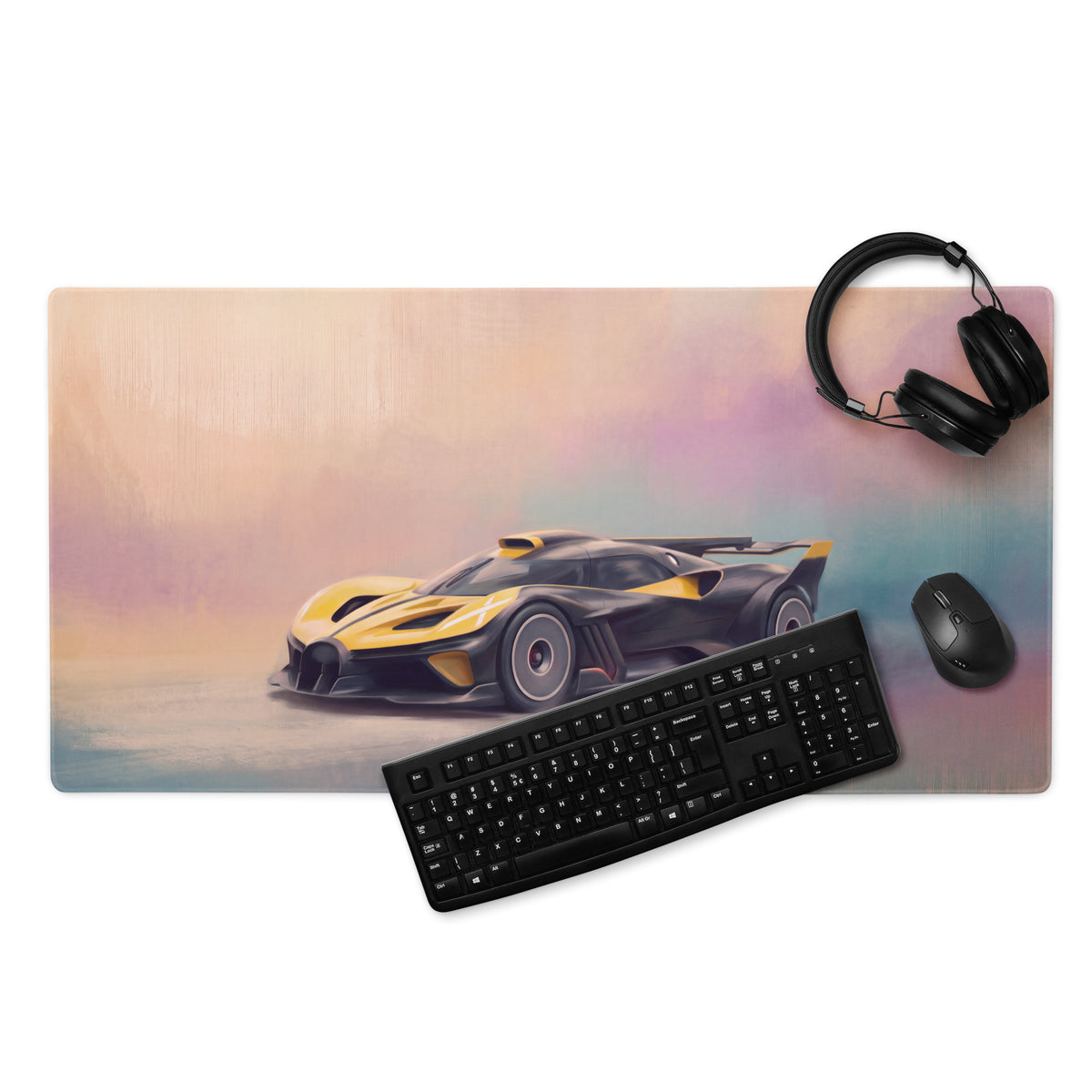 Bugatti Bolide Inspired Gaming Mouse Pad – Yellow and Black Track Hypercar Extended Desk Mat