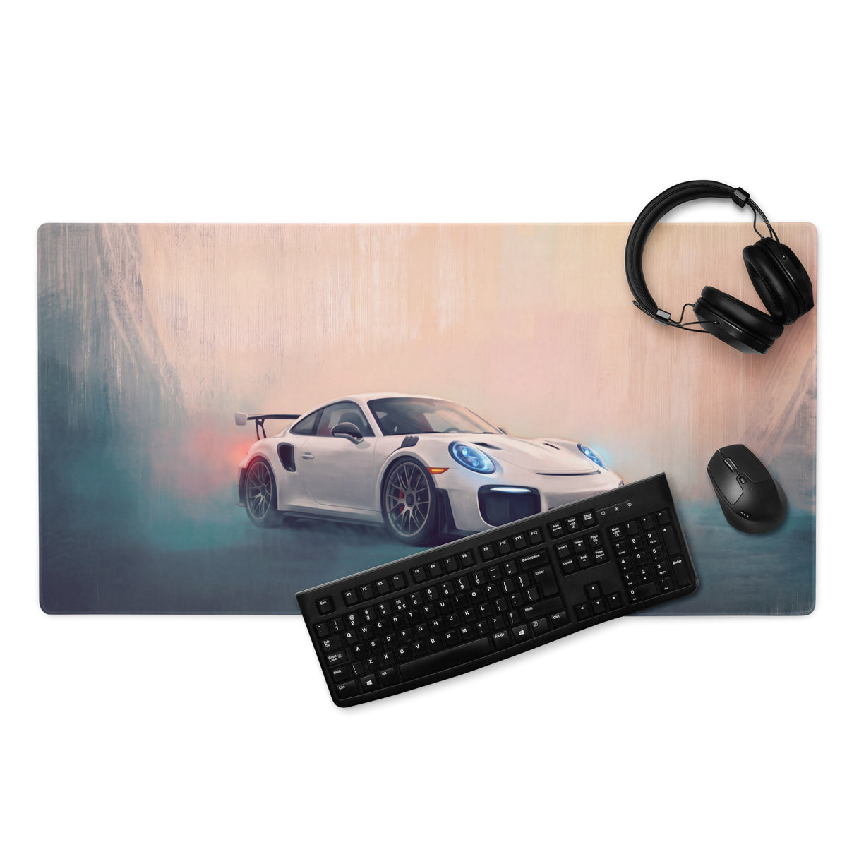 Porsche 911 GT3 RS Inspired Gaming Mouse Pad – White Race Car Extended Desk Mat