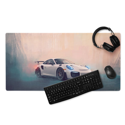 Porsche 911 GT3 RS Inspired Gaming Mouse Pad – White Race Car Extended Desk Mat