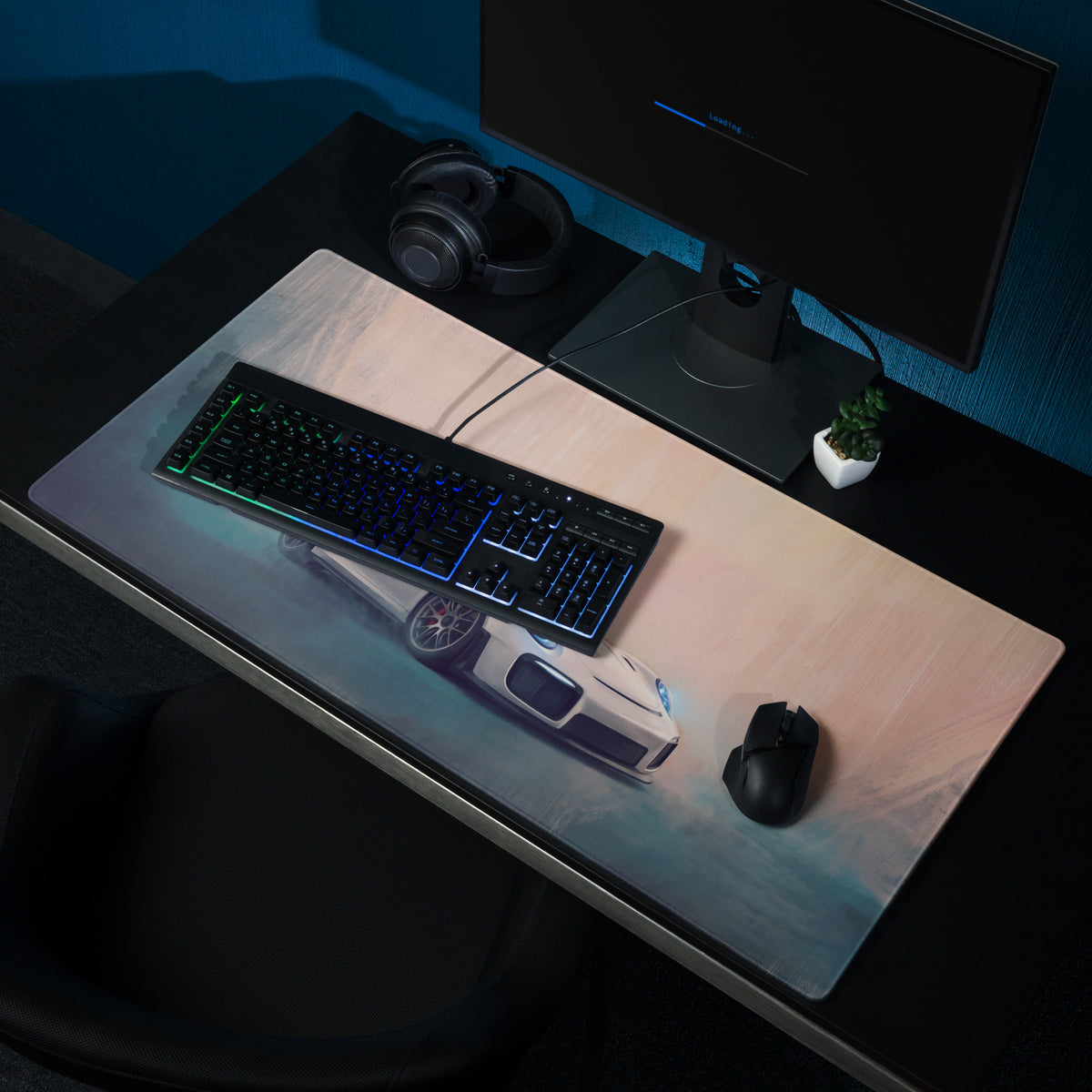 Porsche 911 GT3 RS Inspired Gaming Mouse Pad – White Race Car Extended Desk Mat