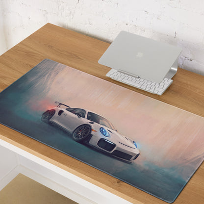 Porsche 911 GT3 RS Inspired Gaming Mouse Pad – White Race Car Extended Desk Mat