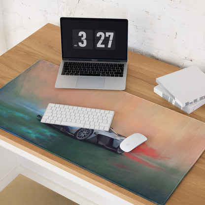 Aston Martin Valkyrie inspired aero edition low-friction gaming mousepad with vibrant teal orange abstract design and black sports car