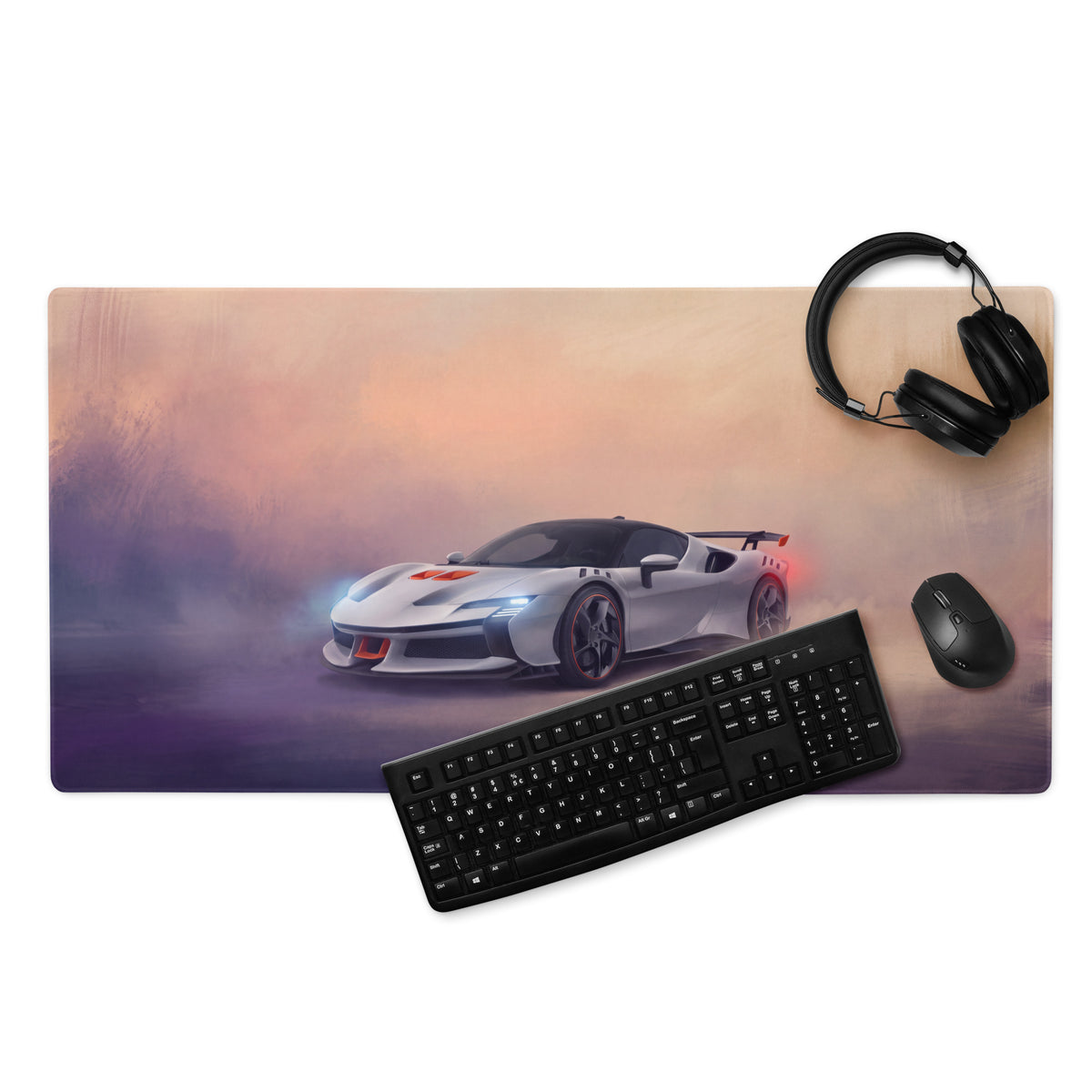 Ferrari SF90 XX Stradale inspired track edition premium cloth gaming mousepad with sleek white sports car and red accents