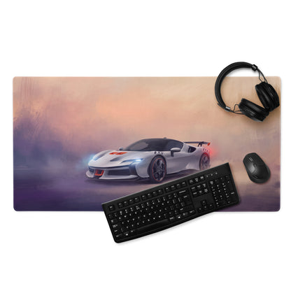 Ferrari SF90 XX Stradale inspired track edition premium cloth gaming mousepad with sleek white sports car and red accents