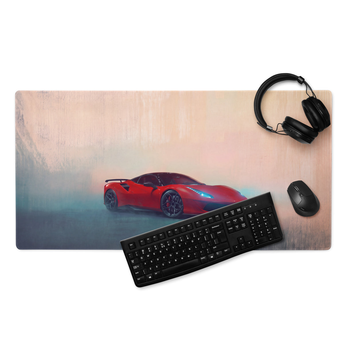 Ferrari 488 pista inspired corsa edition desk pad with red sports car graphic and premium stitched edge gaming mouse mat