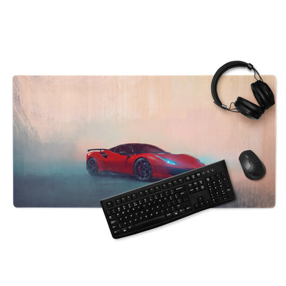 Ferrari 488 pista inspired corsa edition desk pad with red sports car graphic and premium stitched edge gaming mouse mat